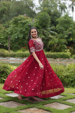 Thumbnail for Teeya Creation Maroon Color Faux Georgette Embroidery Work Fully Stitched Kurti - Distacart