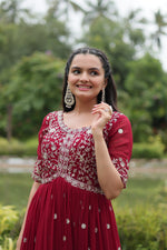 Thumbnail for Teeya Creation Maroon Color Faux Georgette Embroidery Work Fully Stitched Kurti - Distacart