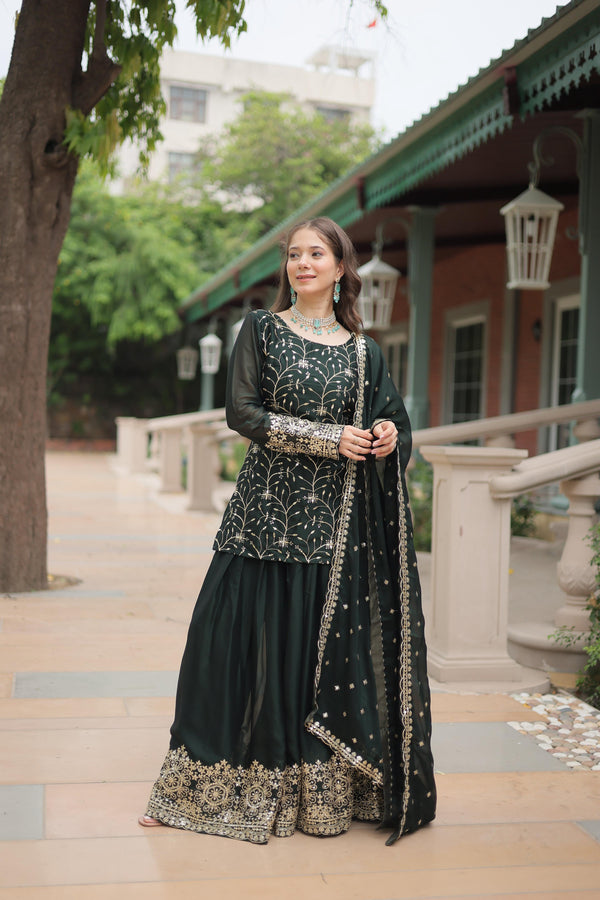 Teeya Creation Green Color rangoli Silk Heavy Sequence And Embroidery Work Fully Stitched Plazo Pair - Distacart