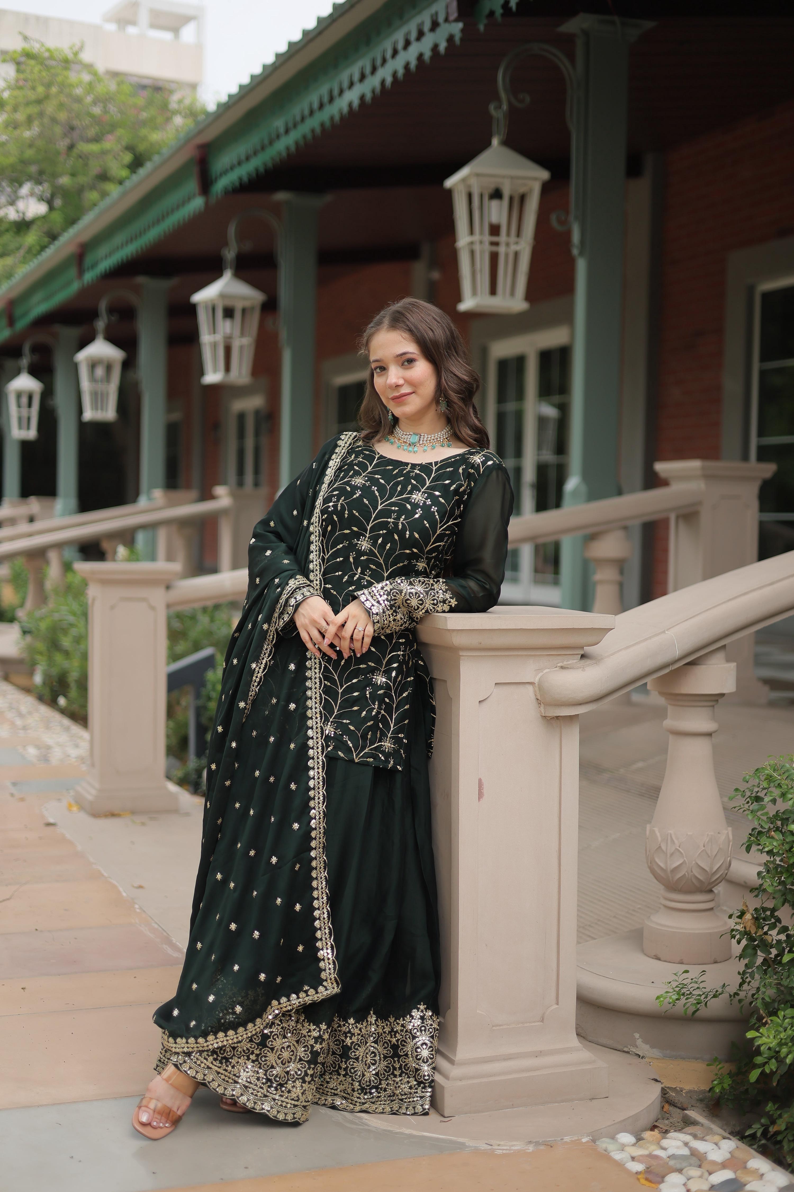Teeya Creation Green Color rangoli Silk Heavy Sequence And Embroidery Work Fully Stitched Plazo Pair - Distacart