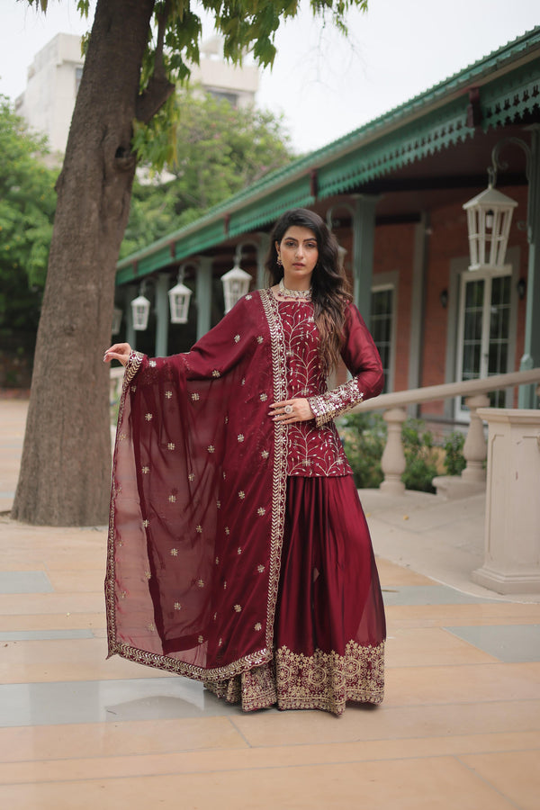 Teeya Creation Maroon Color rangoli Silk Heavy Sequence And Embroidery Work Fully Stitched Plazo Pair - Distacart