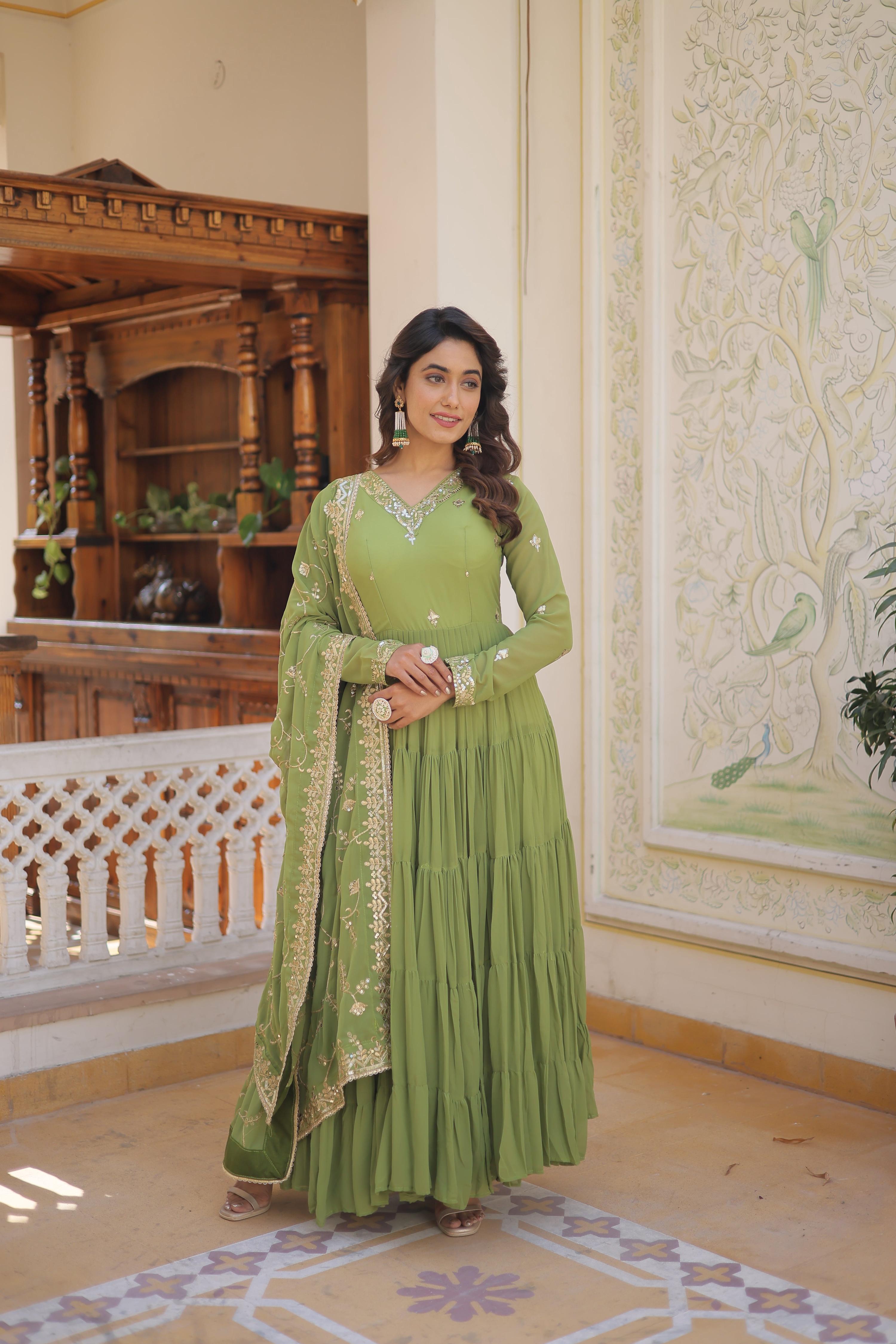 Teeya Creation Green Color Faux Georgette Heavy Work Fully Stitched Gown - Distacart