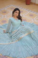 Thumbnail for Teeya Creation Sky Color Faux Georgette Heavy Work Fully Stitched Gown - Distacart