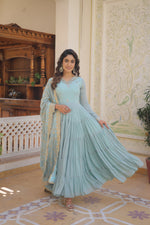 Thumbnail for Teeya Creation Sky Color Faux Georgette Heavy Work Fully Stitched Gown - Distacart
