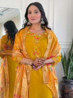 Thumbnail for The52 Women's Roman Silk Embroidered Straight Kurta, Pant and Dupatta Set