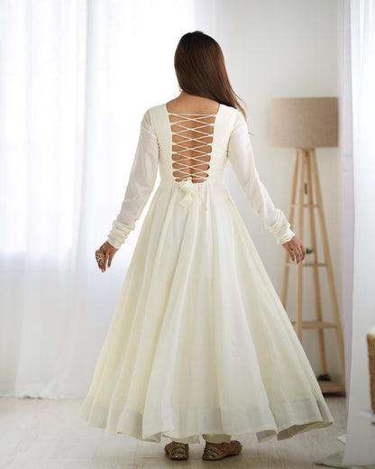 Teeya Creation Off White Color Vichitra Silk Fully Stitched Anarkali Gown - Distacart
