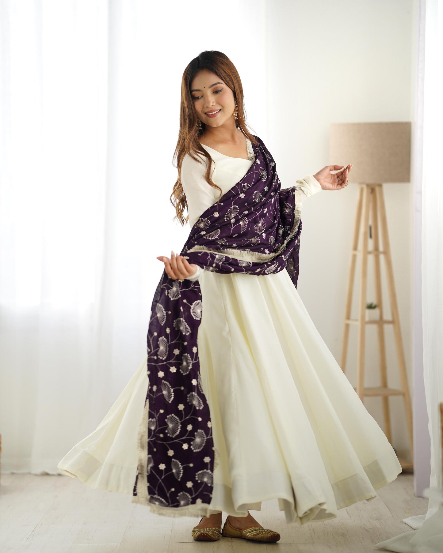 Teeya Creation Off White Color Vichitra Silk Fully Stitched Anarkali Gown - Distacart