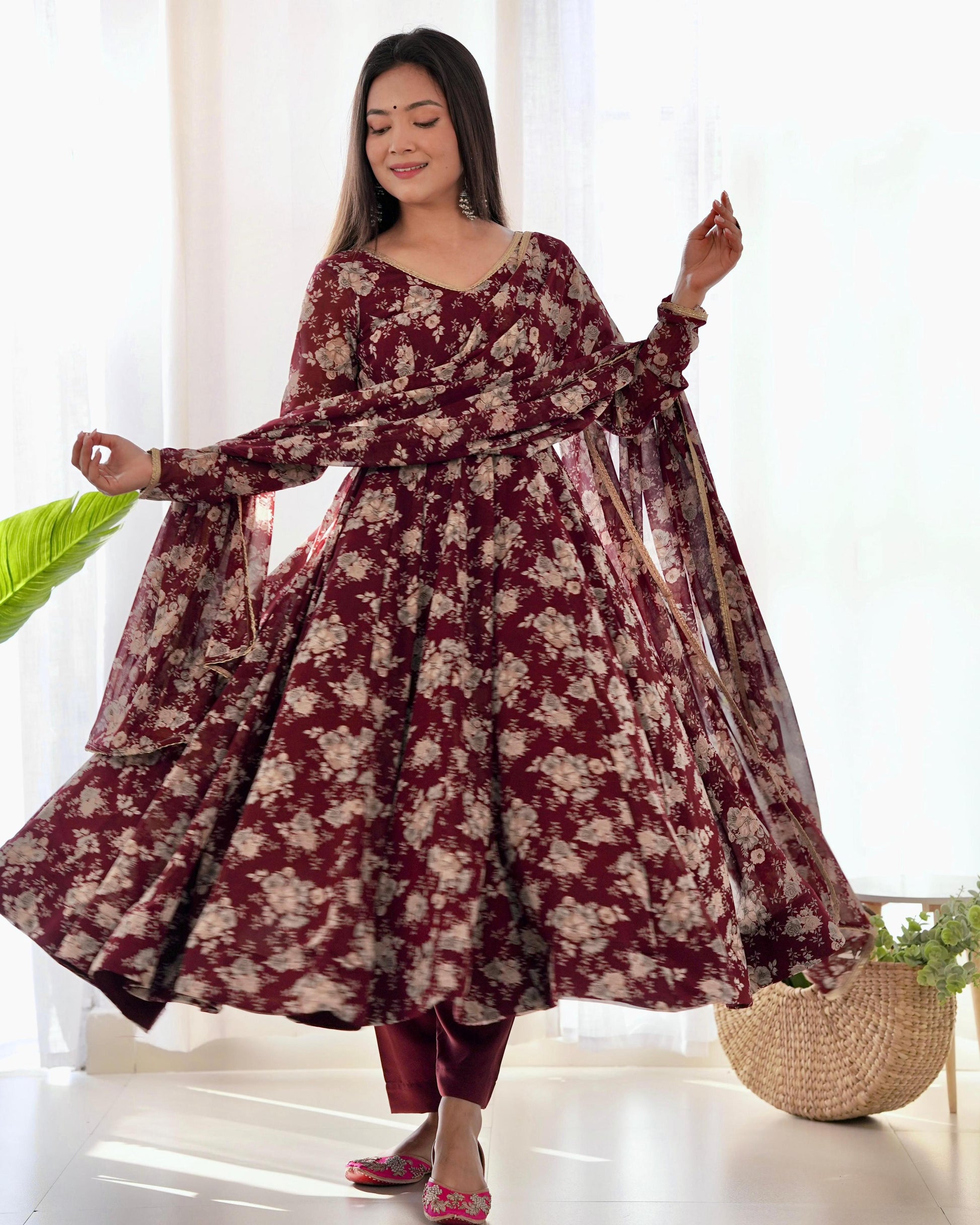 Teeya Creation Multicolor Faux Georgette Digital Printed Fully Stitched Gown - Distacart