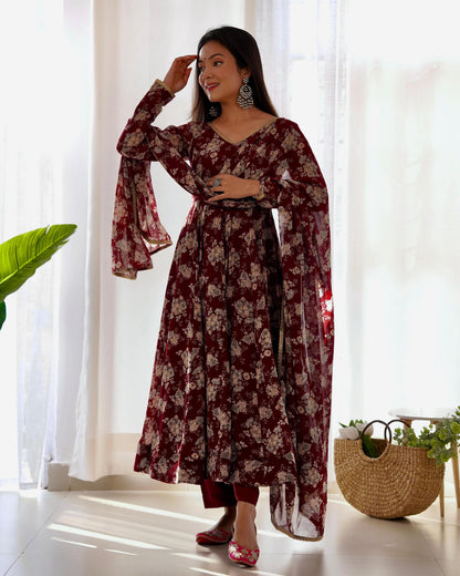 Teeya Creation Multicolor Faux Georgette Digital Printed Fully Stitched Gown - Distacart