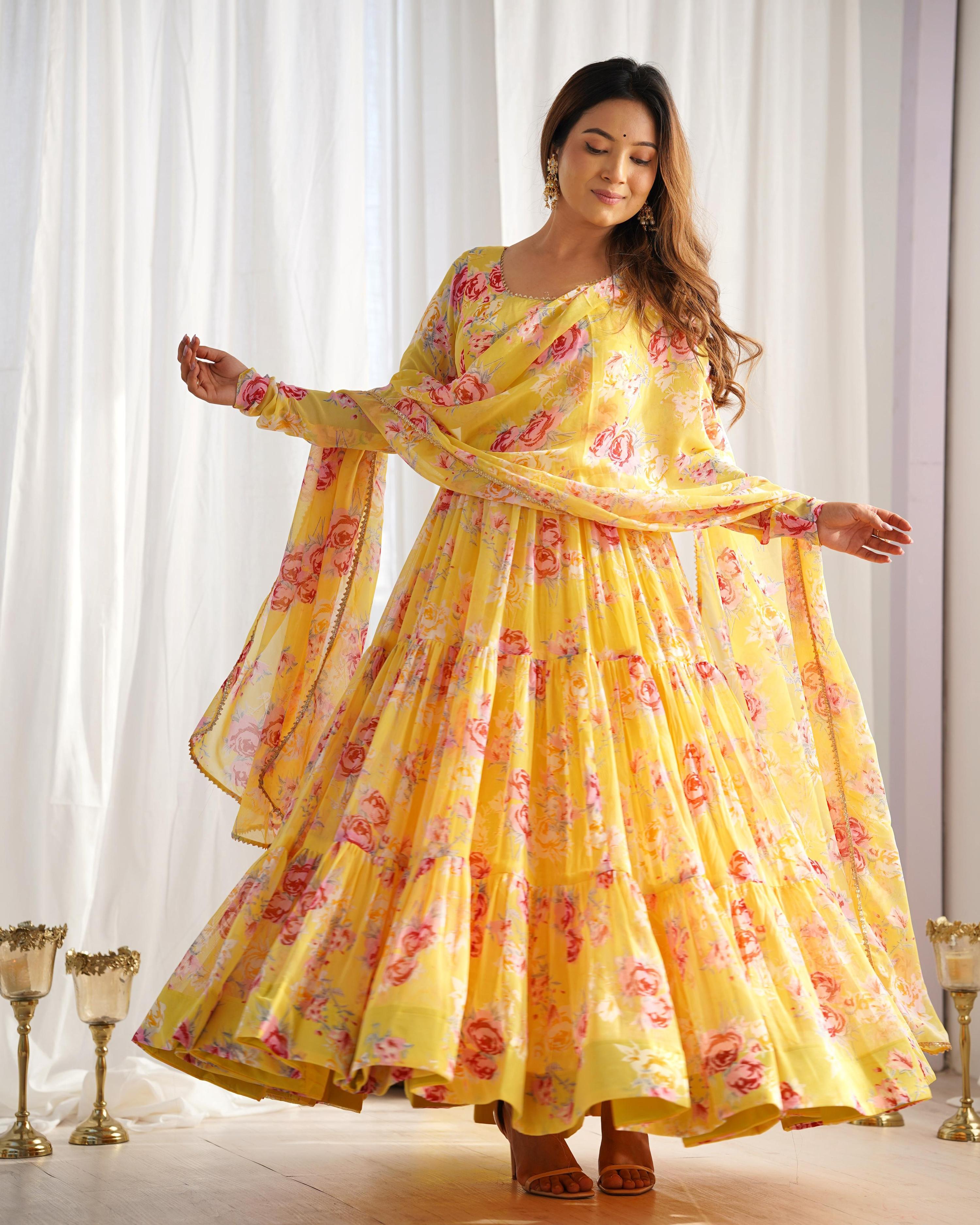Teeya Creation Multicolor Faux Georgette Digital Printed Fully Stitched Gown - Distacart