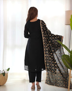 Thumbnail for Teeya Creation Black Color Blooming Vichitra Silk Heavy Embroidery Work Fully Stitched Salwar Suit - Distacart