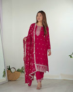 Thumbnail for Teeya Creation Pink Color Rangoli Silk Heavy Embroidery Work Fully Stitched Kurta Set - Distacart