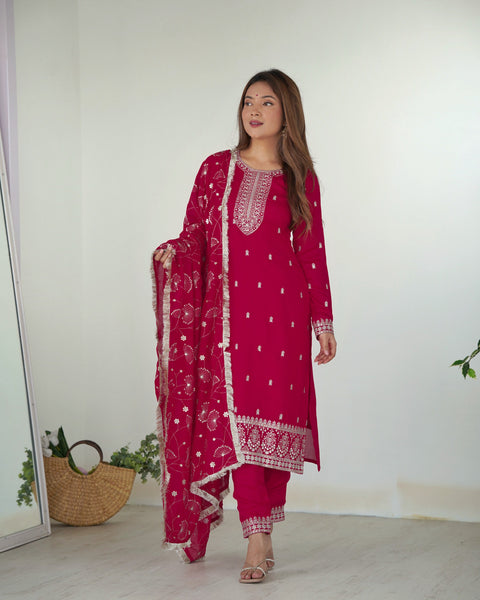 Teeya Creation Pink Color Rangoli Silk Heavy Embroidery Work Fully Stitched Kurta Set - Distacart