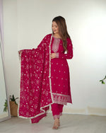 Thumbnail for Teeya Creation Pink Color Rangoli Silk Heavy Embroidery Work Fully Stitched Kurta Set - Distacart