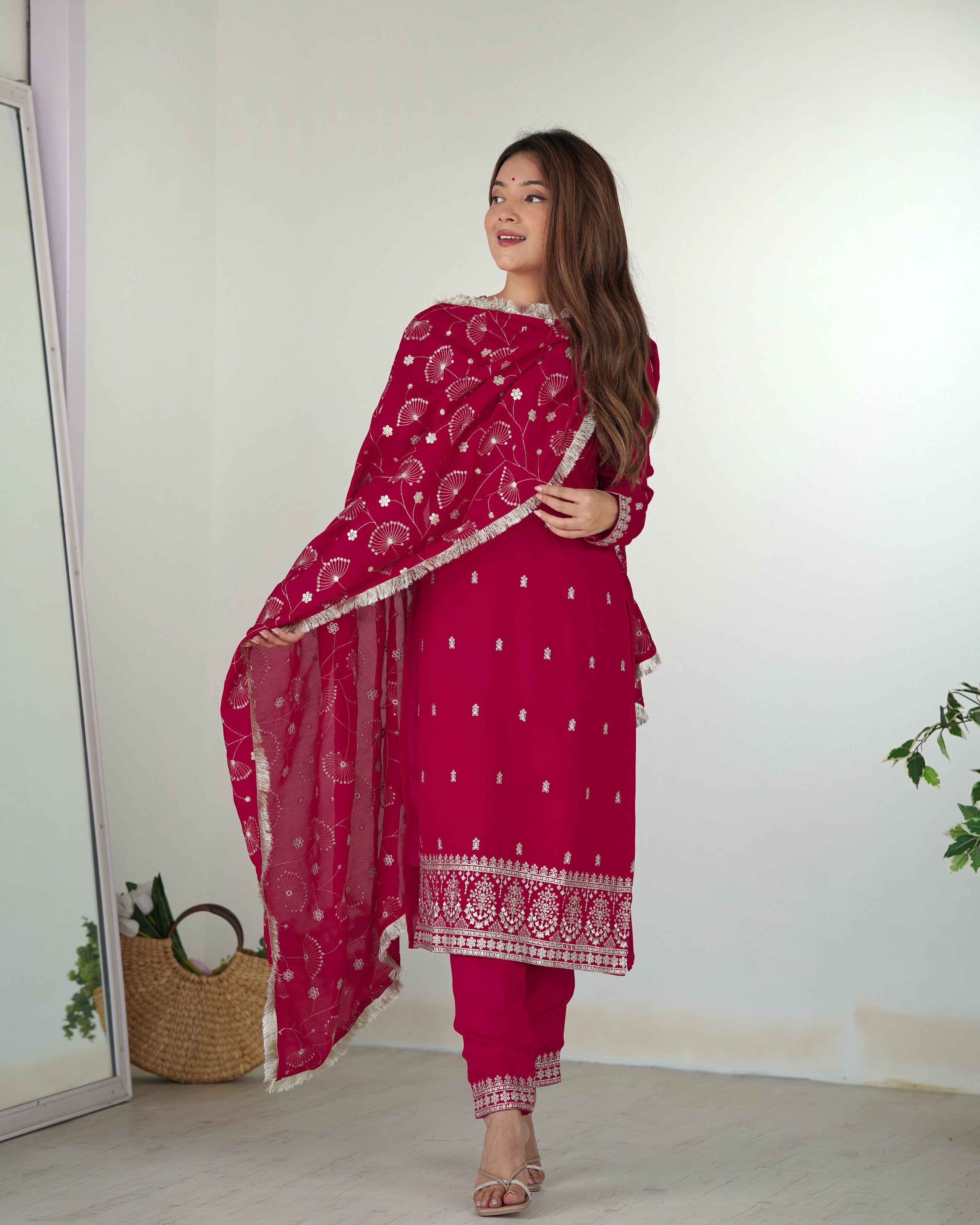 Teeya Creation Pink Color Rangoli Silk Heavy Embroidery Work Fully Stitched Kurta Set - Distacart