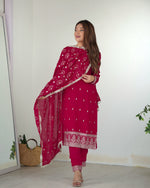 Thumbnail for Teeya Creation Pink Color Rangoli Silk Heavy Embroidery Work Fully Stitched Kurta Set - Distacart