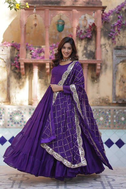 Teeya Creation Purple Color Star Georgette 15 Meter Flari Fully Stitched Gown - Distacart