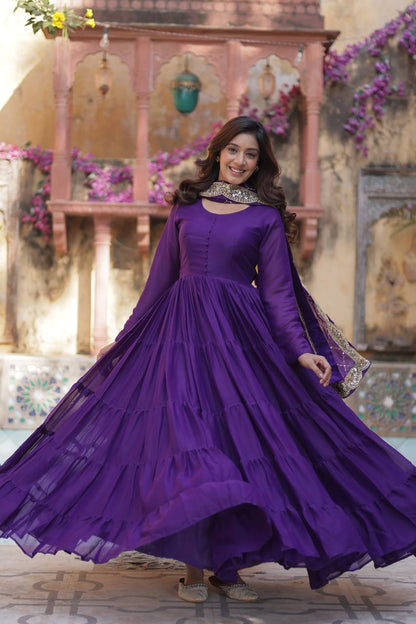 Teeya Creation Purple Color Star Georgette 15 Meter Flari Fully Stitched Gown - Distacart