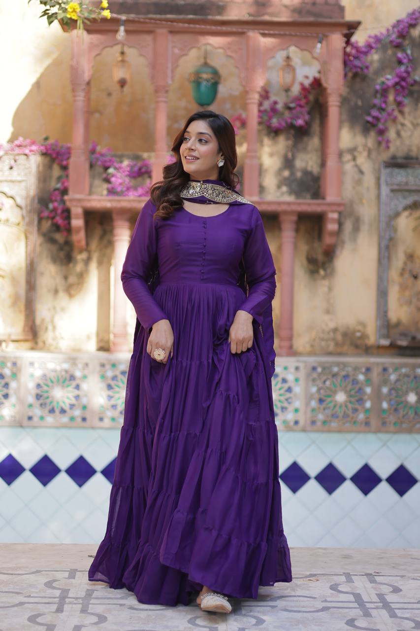 Teeya Creation Purple Color Star Georgette 15 Meter Flari Fully Stitched Gown - Distacart