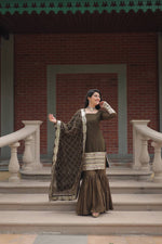 Thumbnail for Teeya Creation Mehndi Color Faux Georgette Heavy Embroidery Work Fully stitched gharara set - Distacart