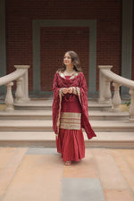 Thumbnail for Teeya Creation Maroon Color Faux Georgette Heavy Embroidery Work Fully stitched gharara set - Distacart