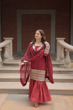 Thumbnail for Teeya Creation Maroon Color Faux Georgette Heavy Embroidery Work Fully stitched gharara set - Distacart