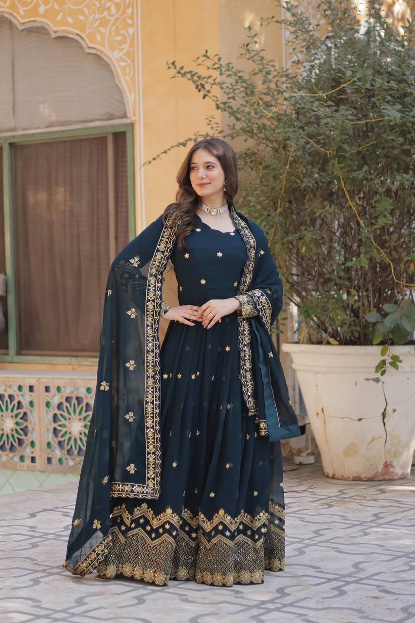 Teeya Creation Morpich Color Faux Georgette Heavy Work Fully Stitched Anarkali Gown - Distacart