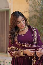 Thumbnail for Teeya Creation Wine Color Faux Georgette Heavy Work Fully Stitched Anarkali Gown - Distacart