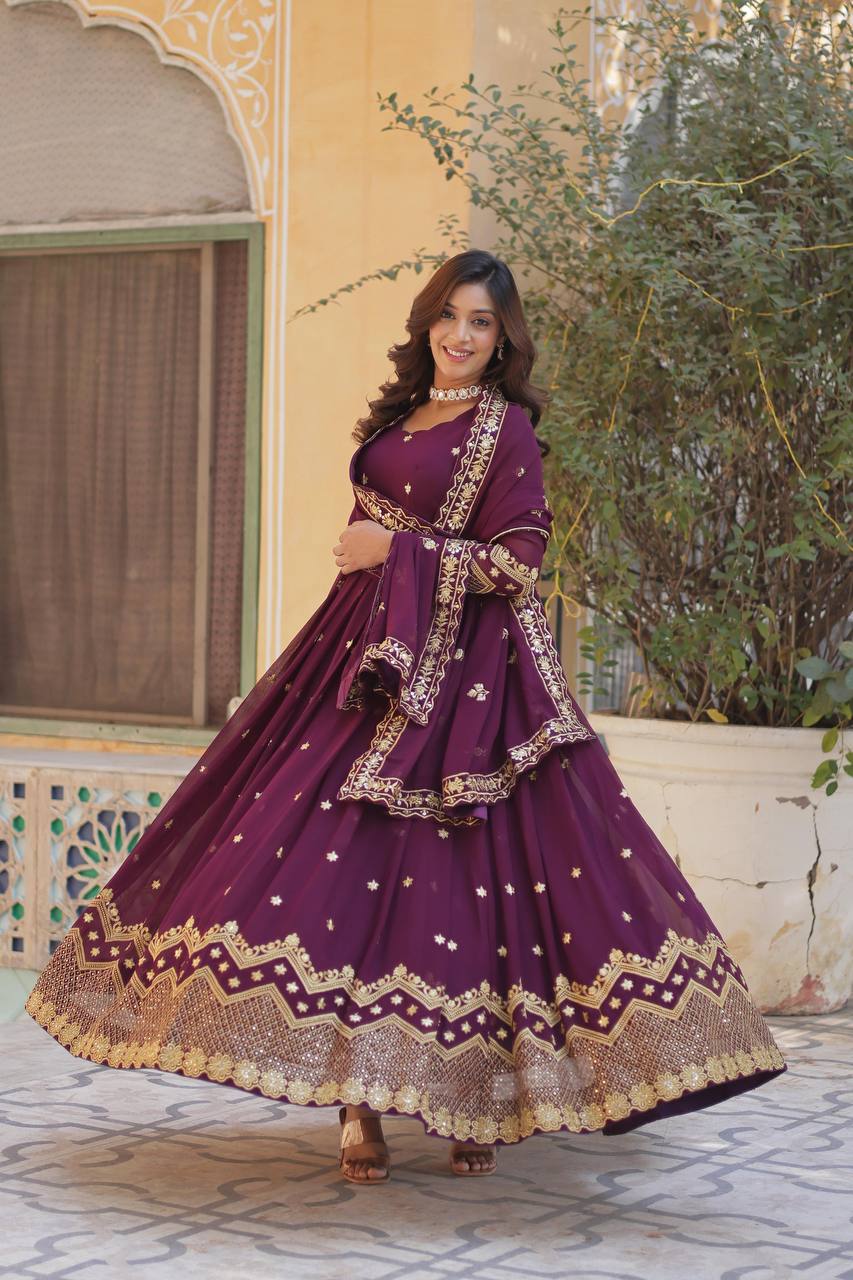 Teeya Creation Wine Color Faux Georgette Heavy Work Fully Stitched Anarkali Gown - Distacart