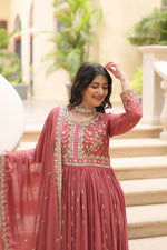 Thumbnail for Teeya Creation Peach Color Faux Georgette Heavy Work Fully Stitched Sharara Set - Distacart
