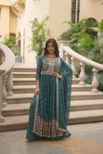 Thumbnail for Teeya Creation Teal Color Faux Georgette Heavy Work Fully Stitched Sharara Set - Distacart