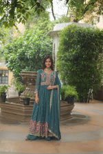 Thumbnail for Teeya Creation Teal Color Faux Georgette Heavy Work Fully Stitched Sharara Set - Distacart