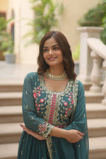 Thumbnail for Teeya Creation Teal Color Faux Georgette Heavy Work Fully Stitched Sharara Set - Distacart