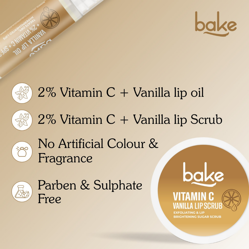 Bake Vitamin C Vanilla Lip Kit With Lip Balm SPF 25 & Lip Scrub For Dark & Pigmented Lips - Distacart