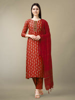 Thumbnail for Jyoti Fashion Women's Maroon Rayon Embroidery & Sequence work Kurta with Trouser & Dupatta - Distacart