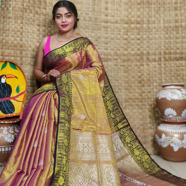 Exclusive Collection Golden Red Beautiful Tissue Benarasi Saree