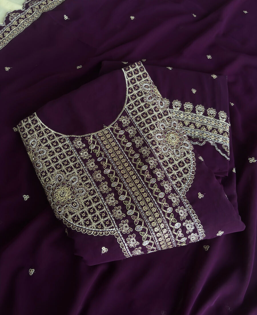 KC New Georgette Short Salwar Kameez Pakistani Style Purple - Dista