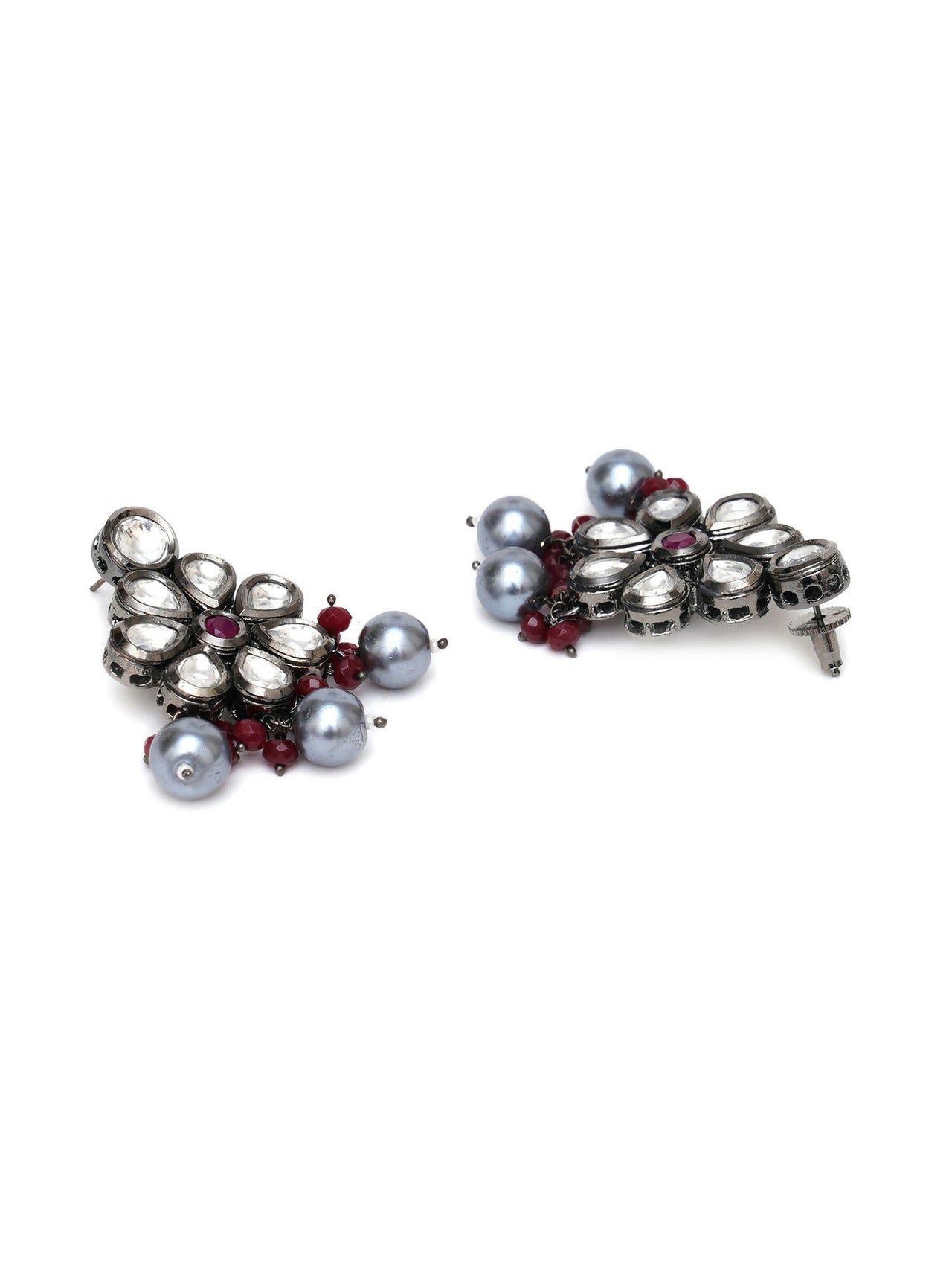 Long Kundan Neckpiece with Earrings with Multi Stones Jewellery Set (Grey) - Ruby Raang - Distacart