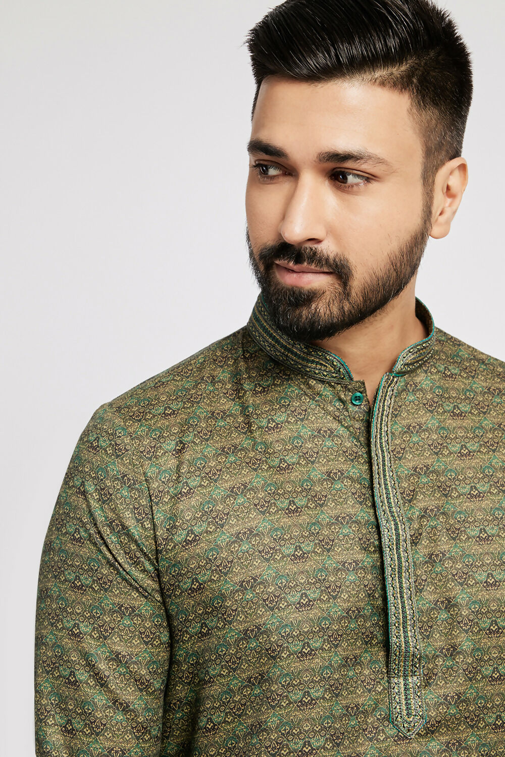 Ethnic India Green Men's Kurta Abstract Polyester - Distacart
