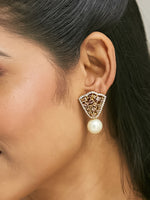 Thumbnail for Nuyug 22K Gold-Plated Elegant Zircon Stone Studded & Pearls Drop Stud Earrings