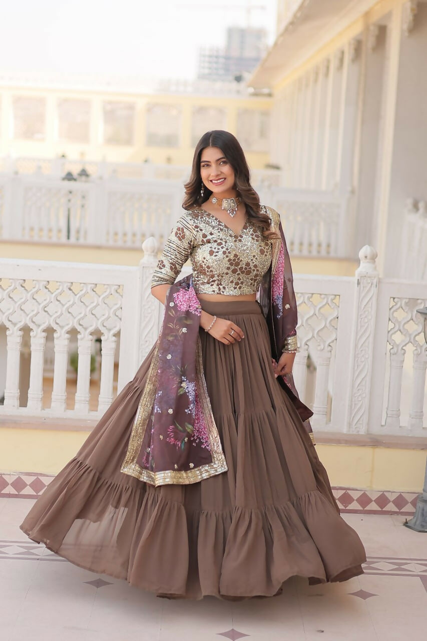 Preksha Creation Faux Georgette With Sequins Embroidered Work Women Lehenga Choli - Grey - Distacart