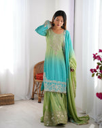 Thumbnail for Joban Fashion Light green & Blue Palazzo Chinon silk Coding Dori with Sequence with Rivet Moti