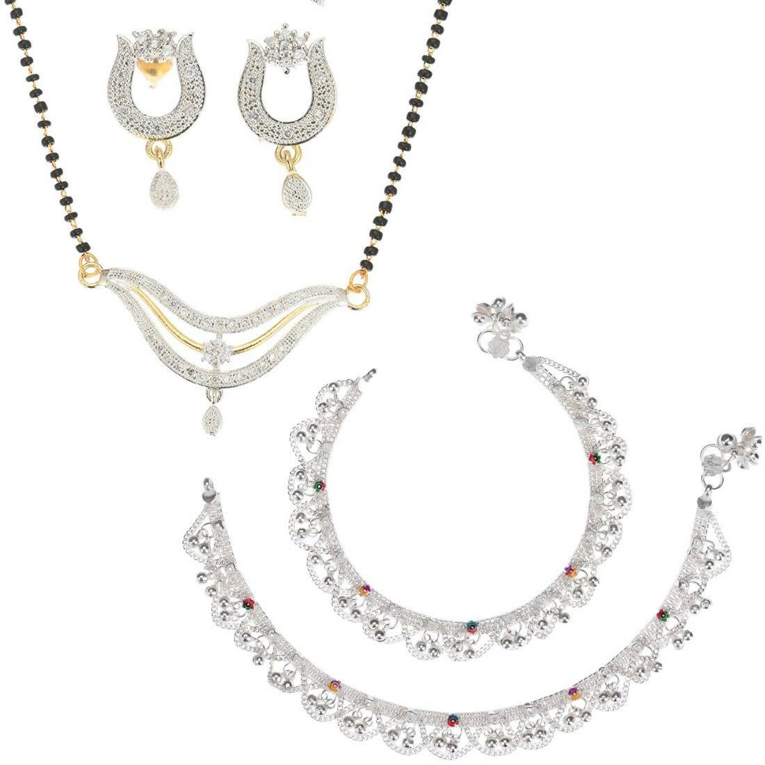 AanyaCentric Gold-plated Mangalsutra Pendant Earring Set & Silver Plated Anklet - Distacart