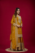 Thumbnail for Joban Fashion Yellow Kurta Set Silk Sequins , Zari, Coding & Thread Embroidered work - Distacart