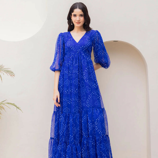 Aayaa Designer crape hand work Multi indo western - Blue