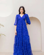 Thumbnail for Aayaa Designer crape hand work Multi indo western - Blue