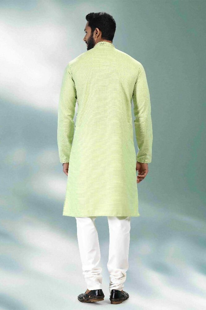Raivat Ethnic Linen Cotton Pintux Work Kurta Pajama In Pista Green Colour - Dista