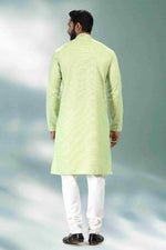 Thumbnail for Raivat Ethnic Linen Cotton Pintux Work Kurta Pajama In Pista Green Colour - Dista