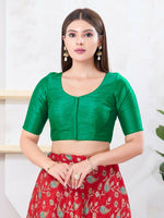 Thumbnail for Joban Fashion Rama-Green Dupion Silk Elbow Sleeveless Front Open Blouse