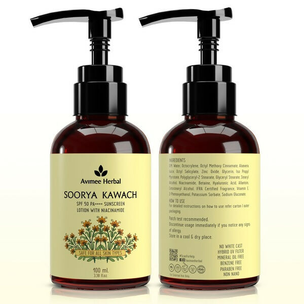 Avimee Herbal Soorya Kawach SPF 50 PA++++ Niacinamide Sunscreen Lotion - Distacart